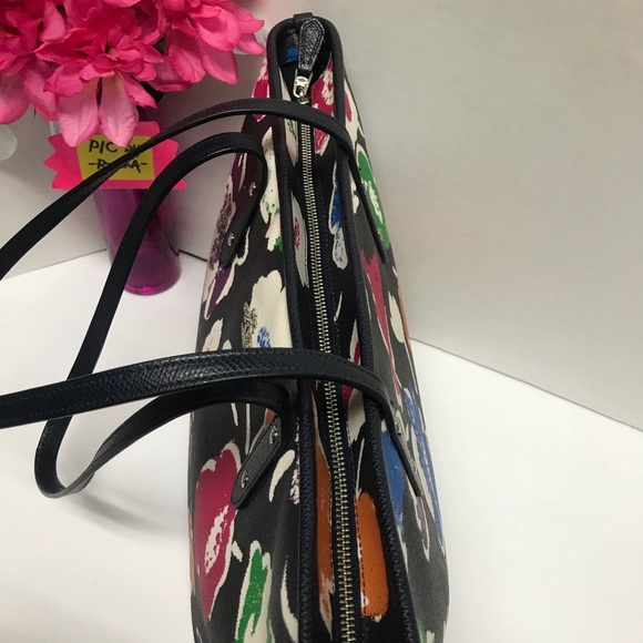 COACH Black Rainbow Floral City Zip Tote Purse Shoulder Hand Bag, Creed  # 37266 - Picture 9 of 14